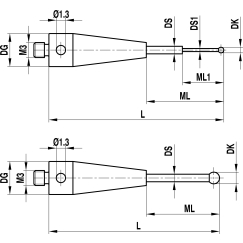 M3 рубиновый шарик Ø1 мм, стержень из карбида вольфрама, L 20 мм, ML1/ML 5.0/11.0 мм, для систем ZEISS A-5004-1863